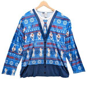 Disney Olaf Frozen Cardigan Pajama Top Mens Blue Long Sleeve Pullover Size 2XL